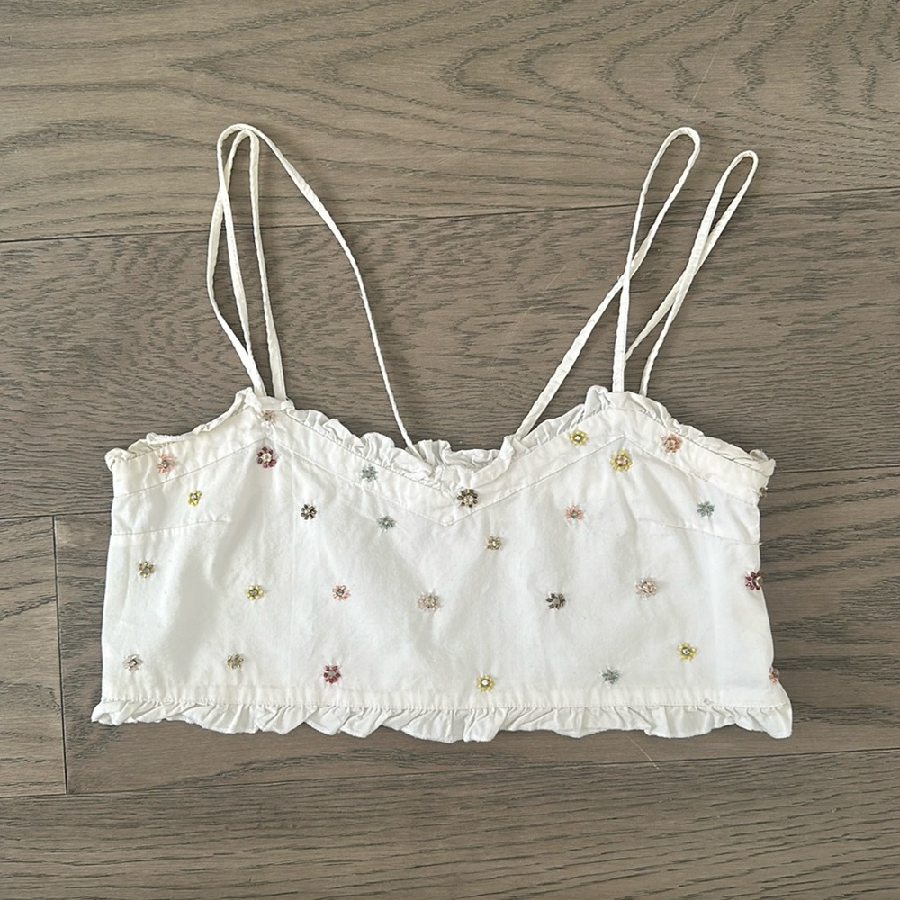 EUC Zara Cropped Floral Beaded Tank